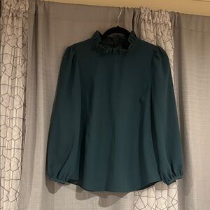 J. Crew Dark Teal Ruffle Blouse